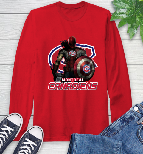 NHL Captain America Thor Spider Man Hawkeye Avengers Endgame Hockey Montreal Canadiens Long Sleeve T-Shirt 10