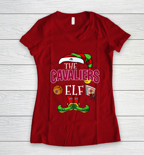 Cleveland Cavaliers Christmas ELF Funny NBA Women's V-Neck T-Shirt 8
