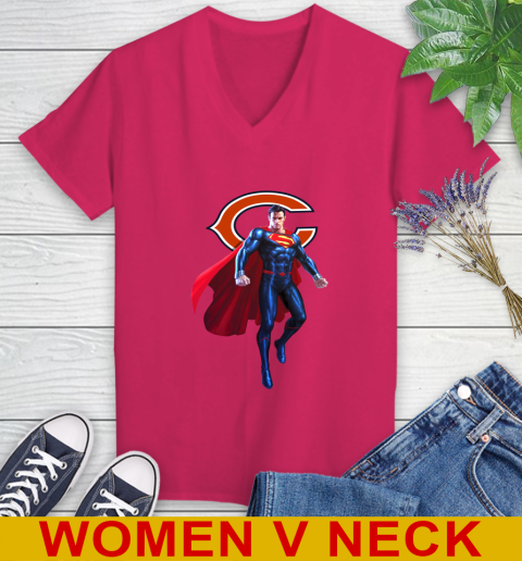 NFL Superman DC Sports Football Chicago Bears Women's V-Neck T-Shirt 10