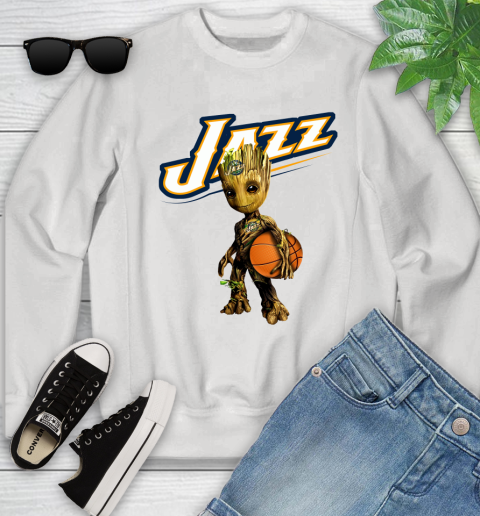 Utah Jazz NBA Basketball Groot Marvel Guardians Of The Galaxy Youth Sweatshirt