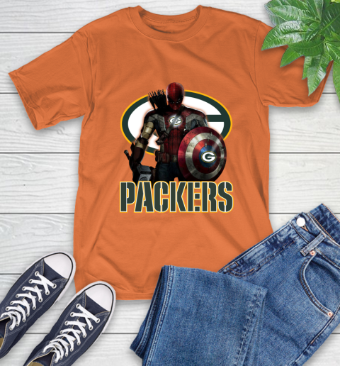 NFL Captain America Thor Spider Man Hawkeye Avengers Endgame Football Green Bay Packers T-Shirt 5