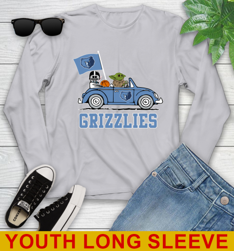 NBA Basketball Memphis Grizzlies Darth Vader Baby Yoda Driving Star Wars Shirt Youth Long Sleeve 6
