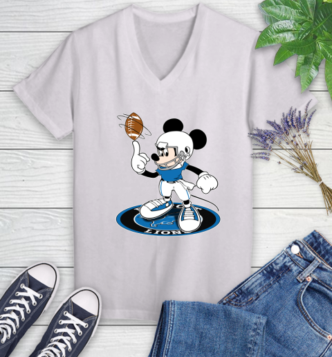 NFL Football Detroit Lions Cheerful Mickey Disney Shirt Women's V-Neck T-Shirt 2