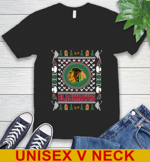 Chicago Blackhawks Merry Christmas NHL Hockey Loyal Fan V-Neck T-Shirt