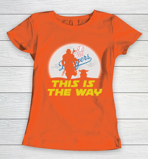Los Angeles Dodgers MLB Baseball Star Wars Yoda And Mandalorian This Is The Way Women's T-Shirt 3