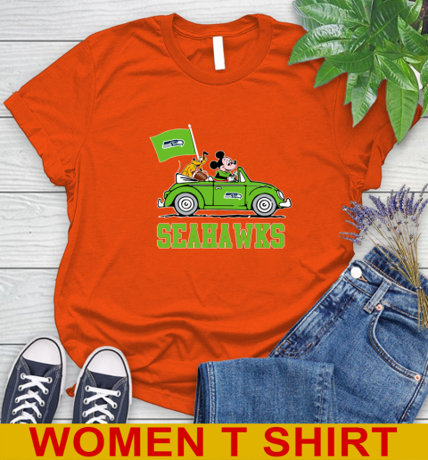 NFL Football Seattle Seahawks Pluto Mickey Driving Disney Shirt Women's T-Shirt 4