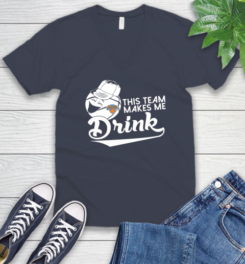 New York Knicks NBA Basketball This Team Makes Me Drink Adoring Fan V-Neck T-Shirt 8