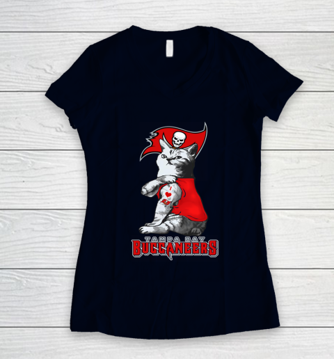 NFL Football My Cat Loves Tampa Bay Buccaneers Women's V-Neck T-Shirt 2