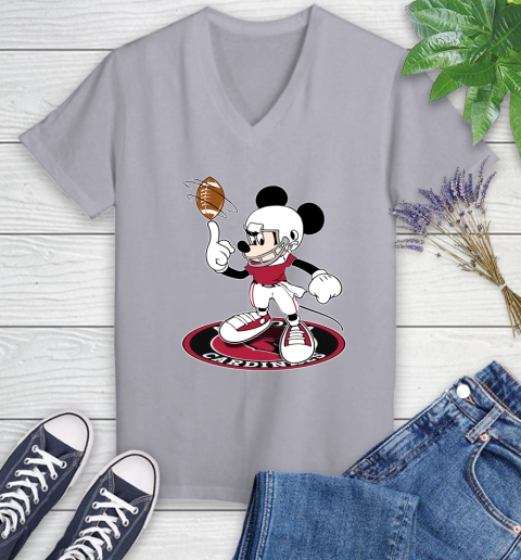 NFL Football Arizona Cardinals Cheerful Mickey Disney Shirt fish pond Women's V-Neck T-Shirt 4