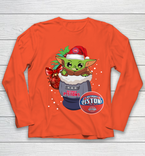 Detroit Pistons Christmas Baby Yoda Star Wars Funny Happy NBA Youth Long Sleeve 4