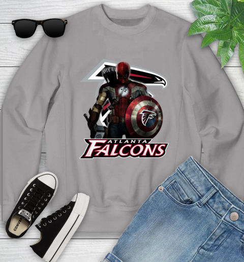 NFL Captain America Thor Spider Man Hawkeye Avengers Endgame Football Atlanta Falcons Youth Sweatshirt 4