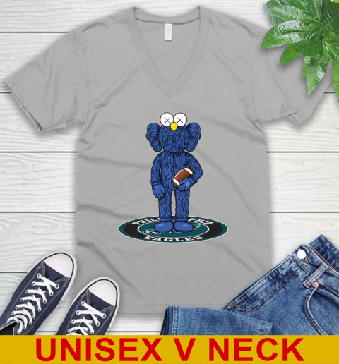 NFL Football Philadelphia Eagles Kaws Bff Blue Figure Shirt V-Neck T-Shirt 4