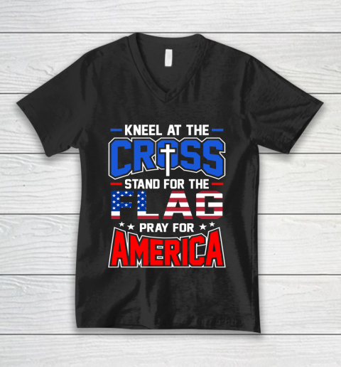 Veteran Shirt Stand for the Flag Pray for America Flag Day V-Neck T-Shirt