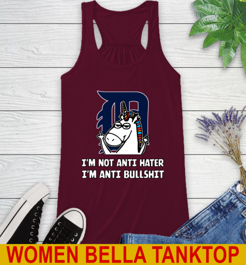 Detroit Tigers MLB Baseball Unicorn I'm Not Anti Hater I'm Anti Bullshit Racerback Tank - Image 4