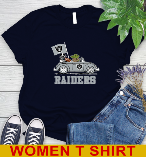 NFL Football Oakland Raiders Darth Vader Baby Yoda Driving Star Wars Shirt Women's T-Shirt 3