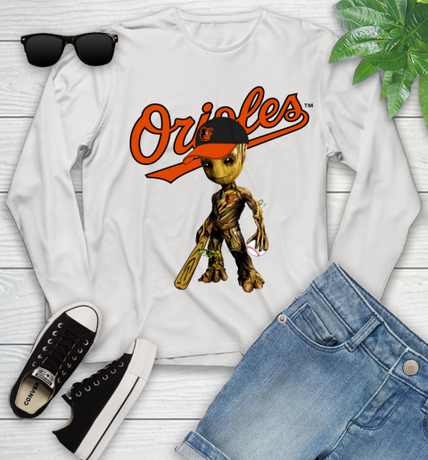 MLB Baltimore Orioles Groot Guardians Of The Galaxy Baseball Youth Long Sleeve