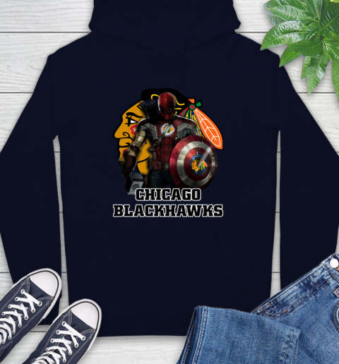 NHL Captain America Thor Spider Man Hawkeye Avengers Endgame Hockey Chicago Blackhawks Hoodie 4