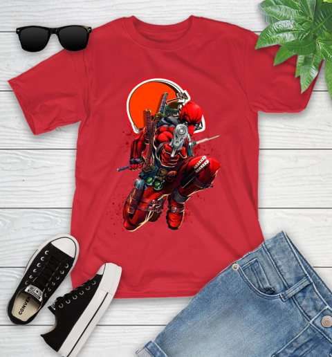 NFL Deadpool Marvel Comics Sports Football Cleveland Browns Youth T-Shirt 10