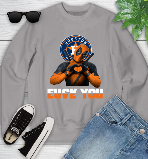 MLB Houston Astros Deadpool Love You Fuck You Baseball Sports Youth Sweatshirt 3