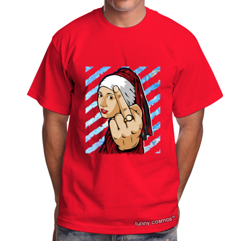 Air Jordan 1 Chicago Matching Sneaker Tshirt The Girl With The Pearl Earing Middle Finger Red and white Jordan Tshirt