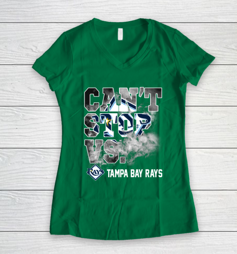 MLB Tampa Bay Rays Baseball Can't Stop Vs Rays Women's V-Neck T-Shirt 3