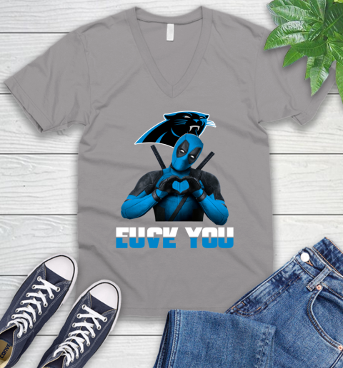 NHL Carolina Panthers Deadpool Love You Fuck You Football Sports V-Neck T-Shirt 3