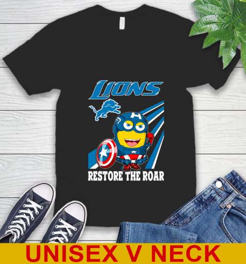NFL Football Detroit Lions Captain America Marvel Avengers Minion Shirt V-Neck T-Shirt