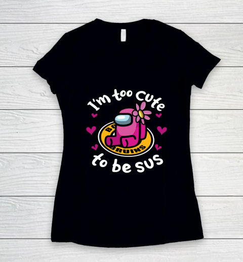 Boston Bruins NHL Ice Hockey Among Us I Am Too Cute To Be Sus Women's V-Neck T-Shirt