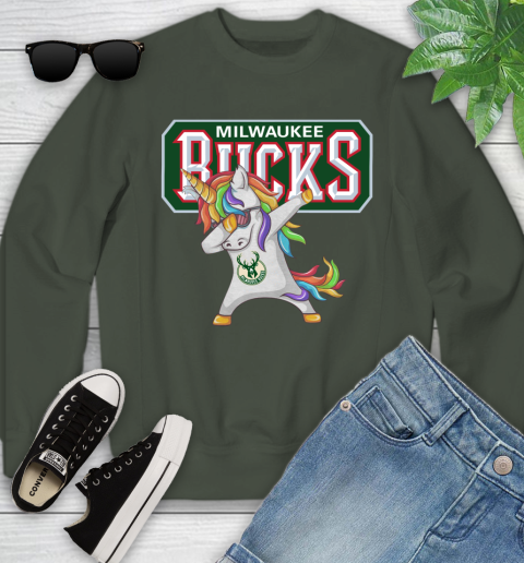 Milwaukee Bucks NBA Basketball Funny Unicorn Dabbing Sports Youth Sweatshirt 10