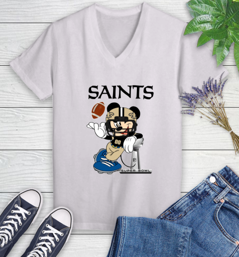NFL New Orleans Saints Mickey Mouse Disney Super Bowl Football T Shirt Women's V-Neck T-Shirt