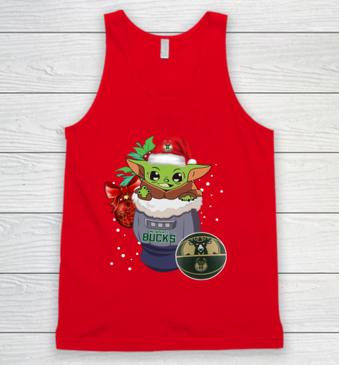 Milwaukee Bucks Christmas Baby Yoda Star Wars Funny Happy NBA Tank Top 6