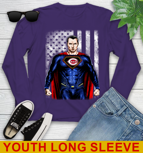 MLB Baseball Cincinnati Reds Superman DC Shirt Youth Long Sleeve - Image 5