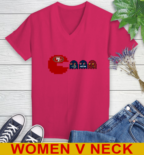 San Francisco 49ers NFL Football Pac Man Champion Women's V-Neck T-Shirt 10