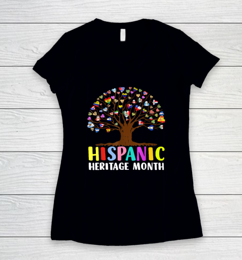 National Hispanic Heritage Month Hand Flag Tree Roots Latino Women's V-Neck T-Shirt