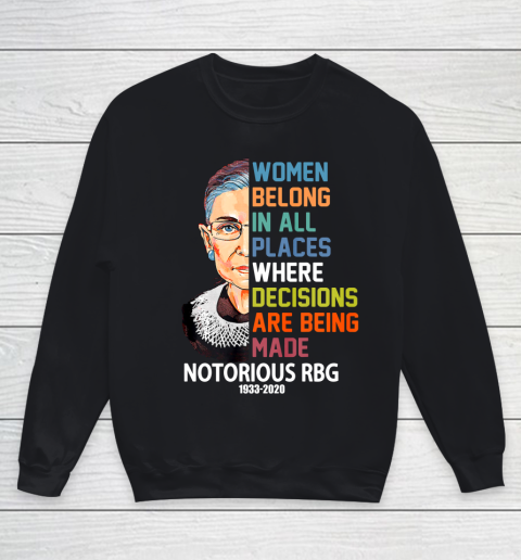 Notorious RBG 1933  2020 Women Belong In All Places Ruth Bader Ginsburg Youth Sweatshirt