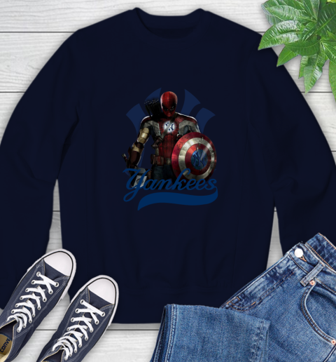 MLB Captain America Thor Spider Man Hawkeye Avengers Endgame Baseball New York Yankees Sweatshirt 3