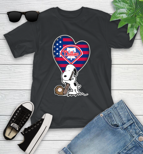Philadelphia Phillies MLB Baseball The Peanuts Movie Adorable Snoopy Youth T-Shirt 2
