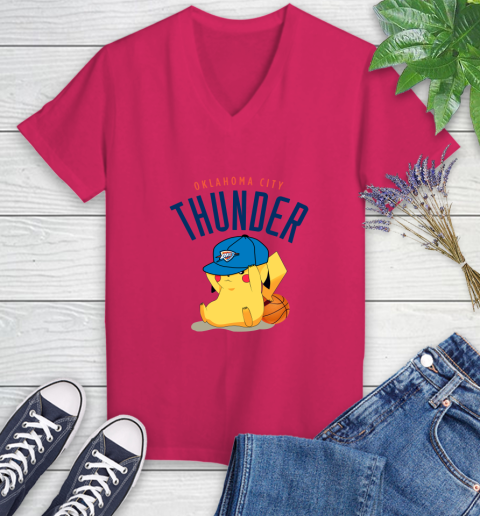 NBA Pikachu Basketball Sports Oklahoma City Thunder Women's V-Neck T-Shirt 9