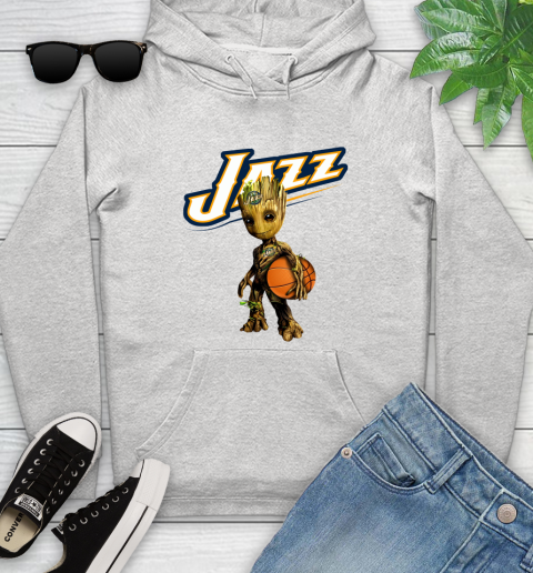 Utah Jazz NBA Basketball Groot Marvel Guardians Of The Galaxy Youth Hoodie