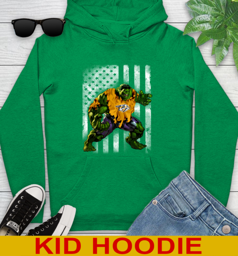 Nashville Predators Hulk Marvel Avengers NHL Hockey American Flag Youth Hoodie 8