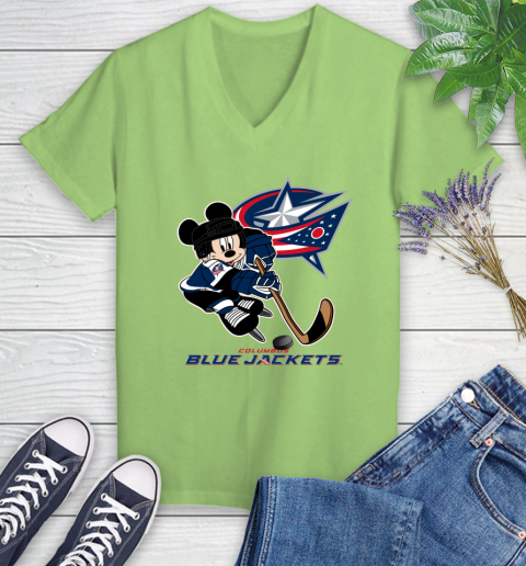 NHL Columbus Blue Jackets Mickey Mouse Disney Hockey T Shirt Women's V-Neck T-Shirt 11