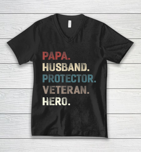 Grandpa Funny Gift Apparel  Papa Husband Protector Veteran Hero Grandpa V-Neck T-Shirt