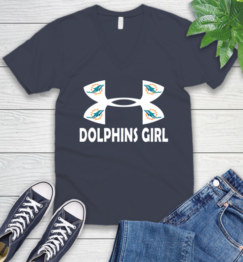 NFL Miami Dolphins Girl Under Armour Football Sports V-Neck T-Shirt 8