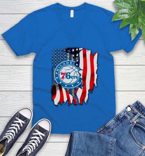 Philadelphia 76ers NBA Basketball American Flag V-Neck T-Shirt 5