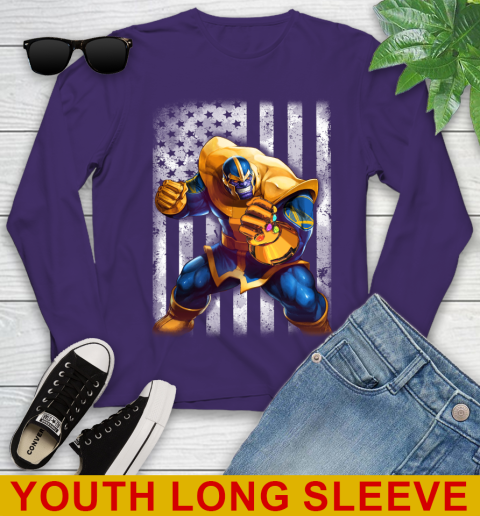 NBA Basketball Golden State Warriors Thanos Marvel American Flag Shirt Youth Long Sleeve 4