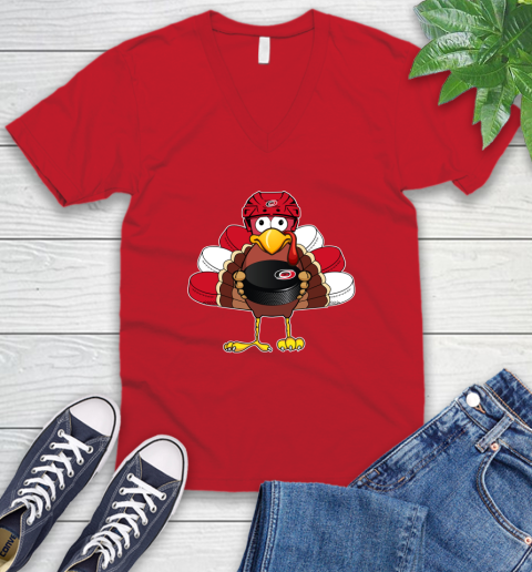 Carolina Hurricanes Turkey Thanksgiving Day V-Neck T-Shirt 7