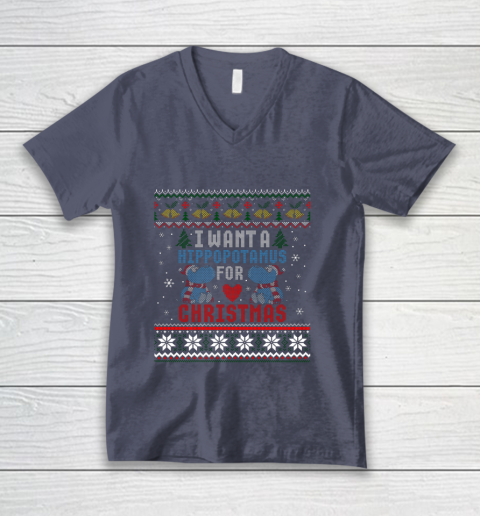 I Want A Hippopotamus For Christmas Ugly Xmas V-Neck T-Shirt 7