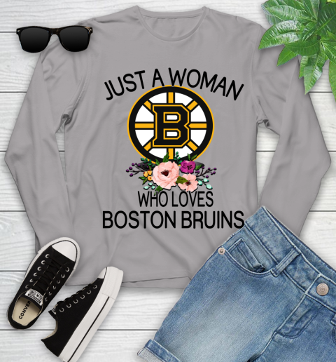 NHL Just A Woman Who Loves Boston Bruins Hockey Sports Youth Long Sleeve 3