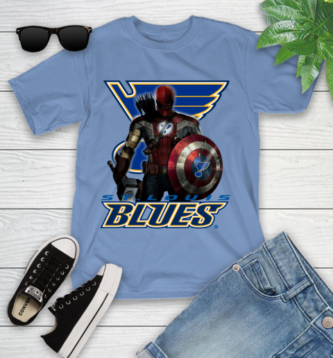 NHL Captain America Thor Spider Man Hawkeye Avengers Endgame Hockey St.Louis Blues Youth T-Shirt 11