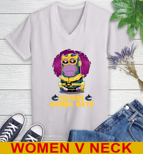 NHL Hockey Vancouver Canucks Haters Gonna Hate Thanos Minion Marvel Shirt Women's V-Neck T-Shirt